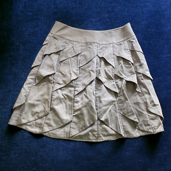 Reiss silk wool blend ruffle mini skirt tan luxury - Picture 1 of 5